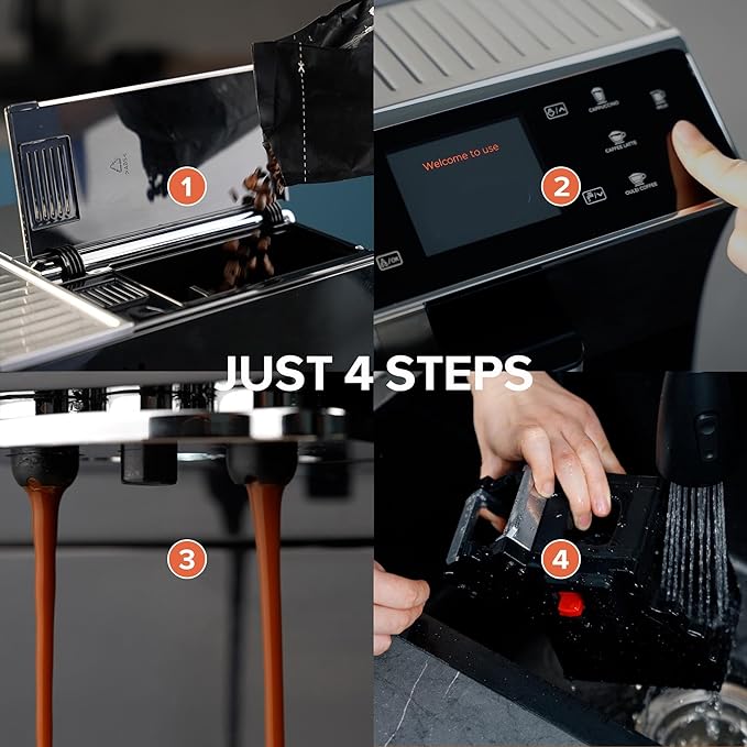 Fully Automatic Espresso Machine with Grinder One Touch Coffee Machine with Smart Touch Screen 19 Bar Espresso Coffee Maker for 20 Cup Espresso Americano Long Coffee Stainless Steel Silver