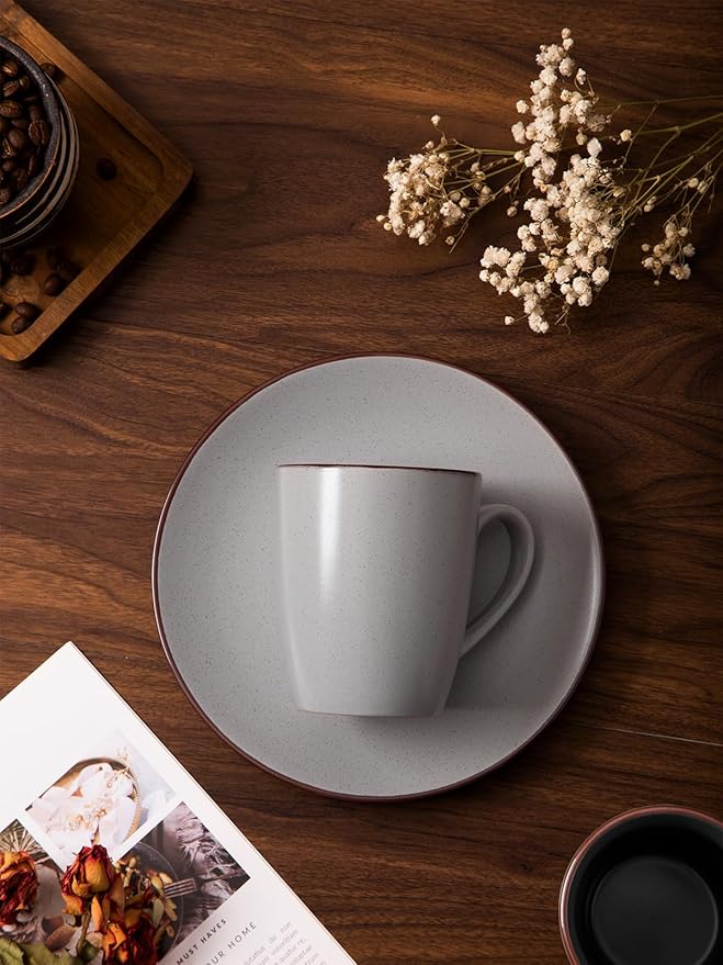 Famiware Venus Plates and Bowls Sets with Coffee Mugs Set 18 Pieces Stoneware Dinnerware Sets Ligth Gray