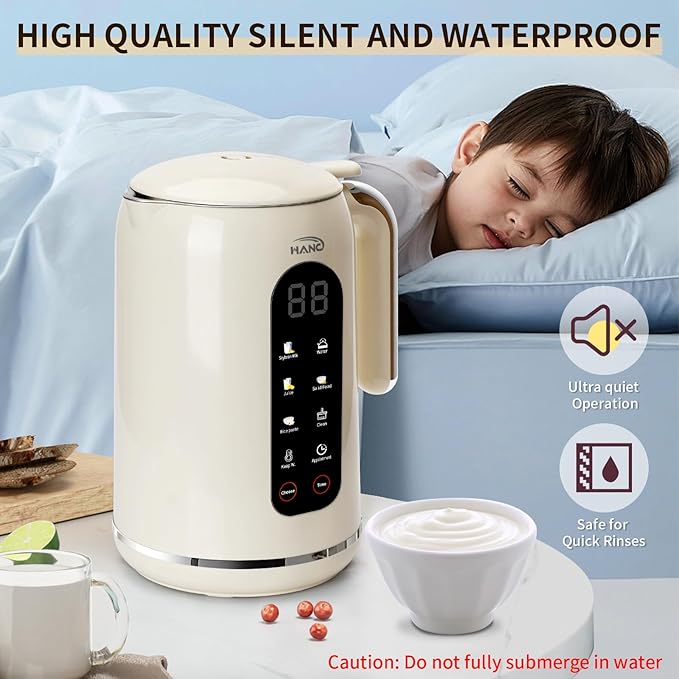 HANC 42oz Nut Milk Maker Machine 8 in 1 Silent Automatic Soy Milk Maker Homemade Soy Milk Oat Puree Almond Milk Maker with Delay Start/Keep Cream Warm/Boil Water/Self-Cleaning Cream
