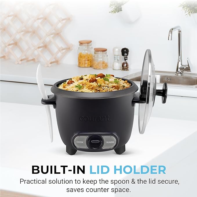 Courant Rice Cooker 8-Cup (Cooked) Removable Non-Stick Bowl One Touch Rice Cooker Black