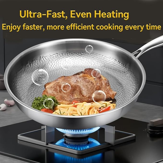 Titanium Hammered Pro Cookware 3 Piece Set Pan &amp Soup Pot And Wok with Steamer Nonstick No-Coat Technology Ultra-Durable Even Heating Frying Pans Compatible with All Cooktops3 piece set