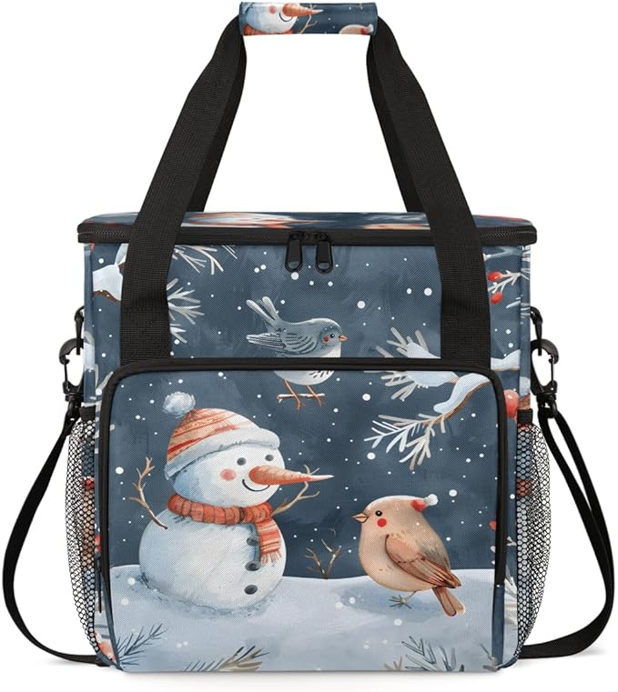 Christmas Birds Snowman Coffee Maker Carrying Bag Travel Storage Bag Compatible with K-Mini or K-Mini Plus Single Serve Coffee Brewer Carrying Case with Multiple Pockets &amp Shoulder Strap