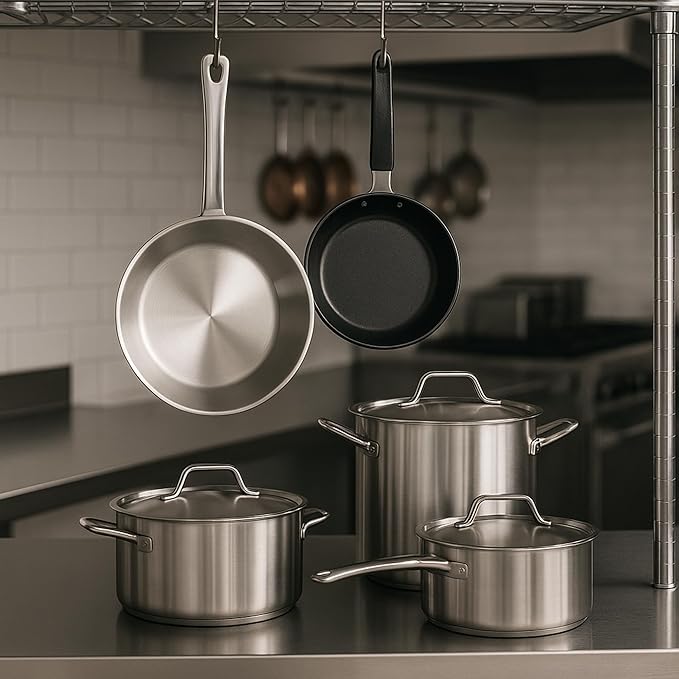 Stainless Steel Cookware Set Premium Induction Set with 5-Quart Sauté 3 Frying Skillets 3 Saucepans and 2 Large Stockpots Non-Toxic Stainless Steel Set (15-Piece)