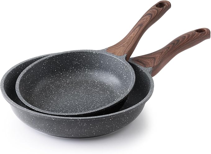 SENSARTE Nonstick Frying Pan Skillets Swiss Granite Coating Omelette Pans Healthy Cookware Chef's Pans Free of Intentionally Added PFOA (8+10 Inch)