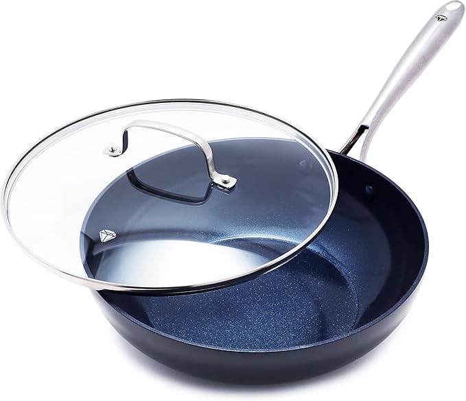 Blue Diamond Cookware Hard Anodized Ceramic Nonstick 11 Frying Pan Skillet with Lid PFAS-Free Dishwasher Safe Oven Safe Grey