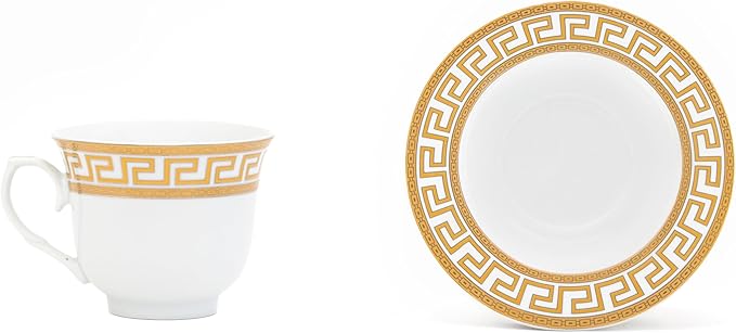 Dinnerware Set in Gold and White Fine Porcelain for Every Day or Formal Occasions Tableware Setting 57 Pieces Service for 8