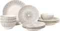 12-Piece Ceramic Dinnerware Set Plates and Bowls Service for 4 Microwave &amp Dishwasher Safe Complete Set: Includes 4 dinner plates 4 salad plates and 4 bowls Black/White