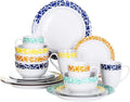 VEWEET Cecil Porcelain Dinner Service Set 16-Piece Crockery Set Includes 10.75 Inch Dinner Plates 7.5 Inch Dessert Plates 5.5 Inch Bowl and 380 ml Coffee Mug Complete Service for 4 People