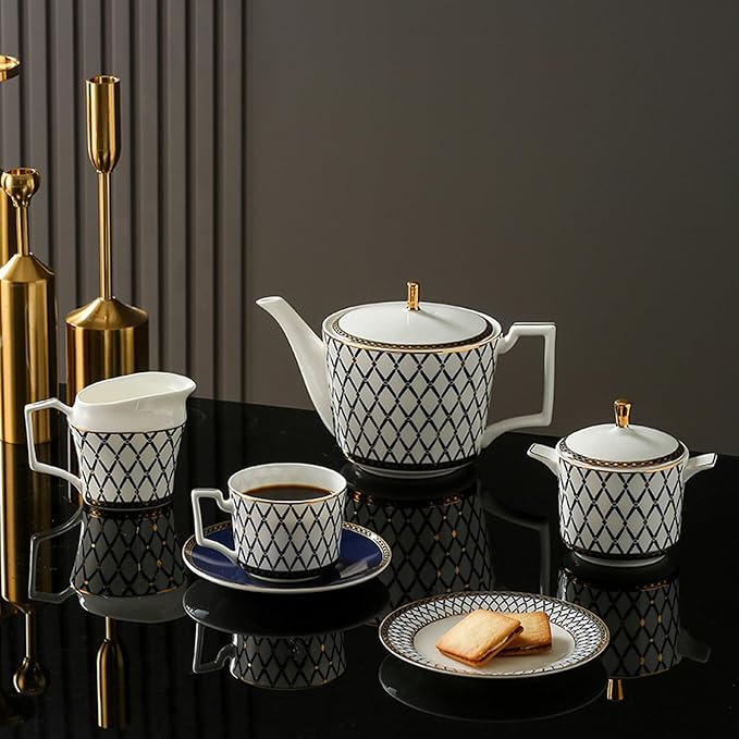 European Style Dinnerware Set Service for 6 Bone China Dinnerware Sets Unbreakable Porcelain Dinner Sets Coffee Cup and Saucer Tableware Set Steak Dinner Plates Dish Set blue-001