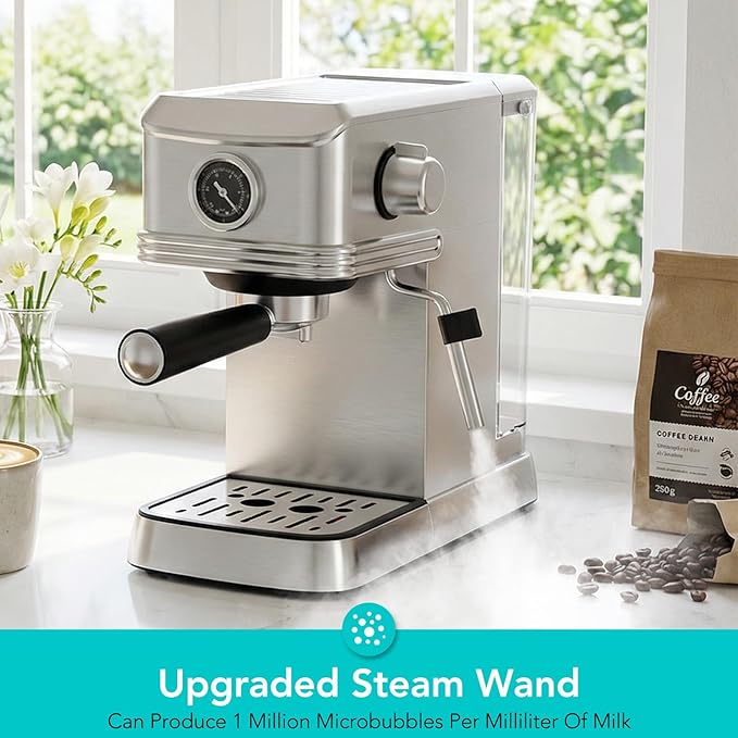 Espresso Machine 20 Bar Stainless Steel Espresso Maker with Steam Milk Frother Compact Coffee Machine with 45oz Removable Water Tank for CappuccinoLatte&ampCold Brew Home&ampOffice