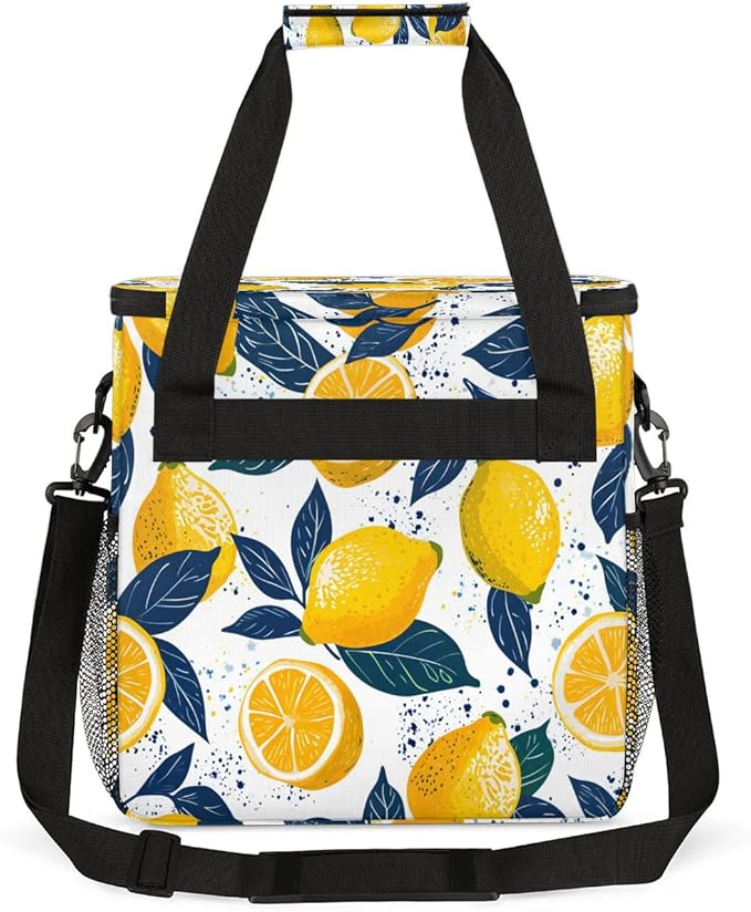Printed Lemon Coffee Maker Carrying Bag Compatible with K-Mini or K-Mini Plus Portable Single Cup Coffee Maker Case with Pockets for K Cup Pods