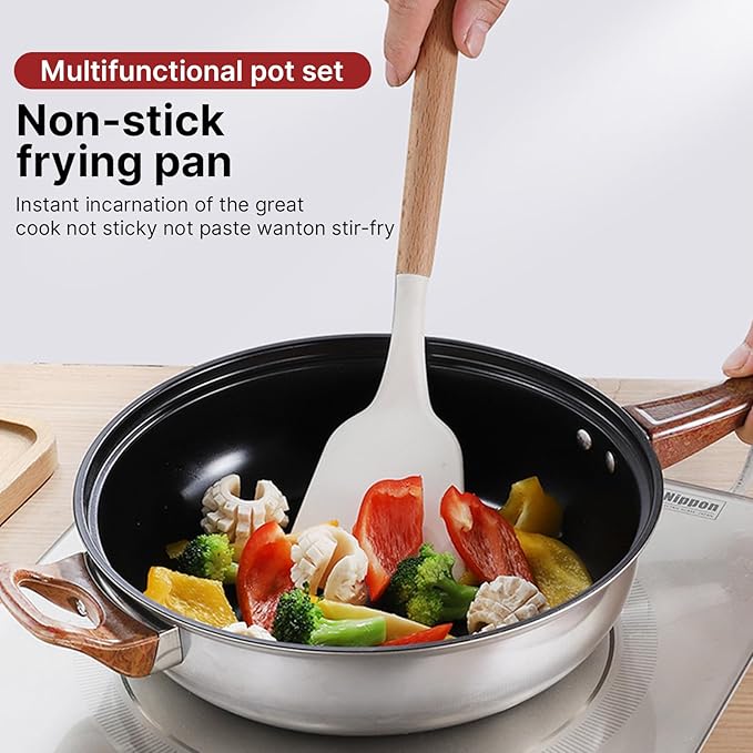 12Pcs Pots and Pans Set Nonstick Stainless Steel Cookware Set with Lids 3L Kettle Induction Compatible Dishwasher Safe PFOS PFOA for Home Kitchen Cooking Silver