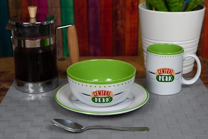 Friends Central Perk Coffee House Themed Dinnerware Dining Set | Official Friends Collectible Ceramic Display | Includes Plate Bowl And Mug | 3-Piece Set