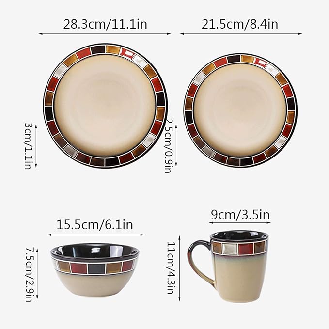 Dinner Plates Kitchen Dinnerware Set Household Steak Cutlery Set Durable Ceramic Dinner Plate Sets Includes Steak Plate Salad Plate Cereal Bowl and Mug KitchenRed