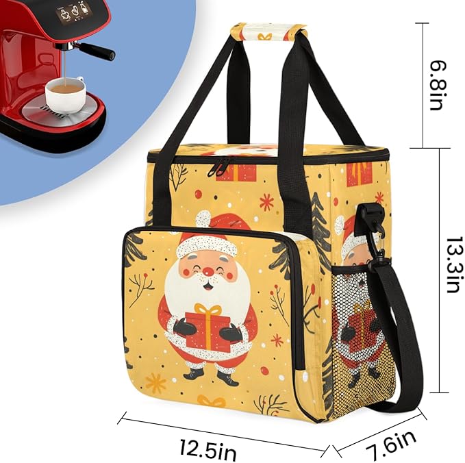 Abstract Santa Claus Coffee Maker Carrying Bag Modern Santa Claus Travel Storage Bag Compatible with K-Mini or K-Mini Plus Single Serve Coffee Brewer Carrying Case with Pockets &amp Shoulder Strap