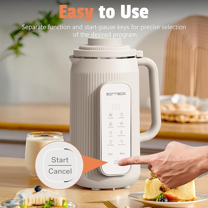8 in 1 Automatic Nut Milk Maker - 20oz Soy Milk Maker for Homemade Nut MilkOat MilkSoymilkAlmond MilkPlant Based MilkRice PasteJuiceMilk ShakeBoil Water with Auto-Clean &amp Timer