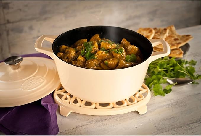 La Cuisine Piece Enameled Cast Iron 5 pc Set Pro Range 3.75QT Saute 6.5QT Round w/lid 10 Fry Pan-Cream LC2685MB