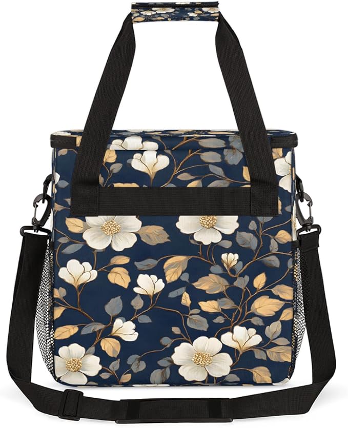 White Flower Leaves Coffee Maker Carring Bag Travel Carrying Storage Tote Bag Compatible with Keurig K-Mini or K-Mini Plus Portable Single Serve Coffee Brewer Case with Pockets for K-cup Pods