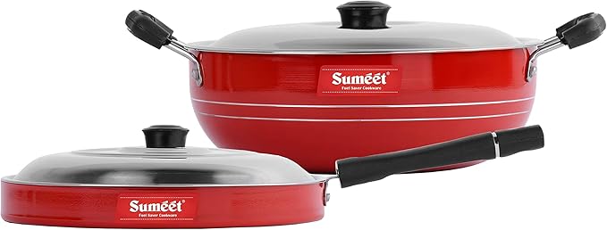 Sumeet 2.6mm Thick Non-Stick Sangria Cookware set (Kadhai With Lid – 1.5Ltr capacity- 20cm Dia + Pizza Pan – 23cm Dia)