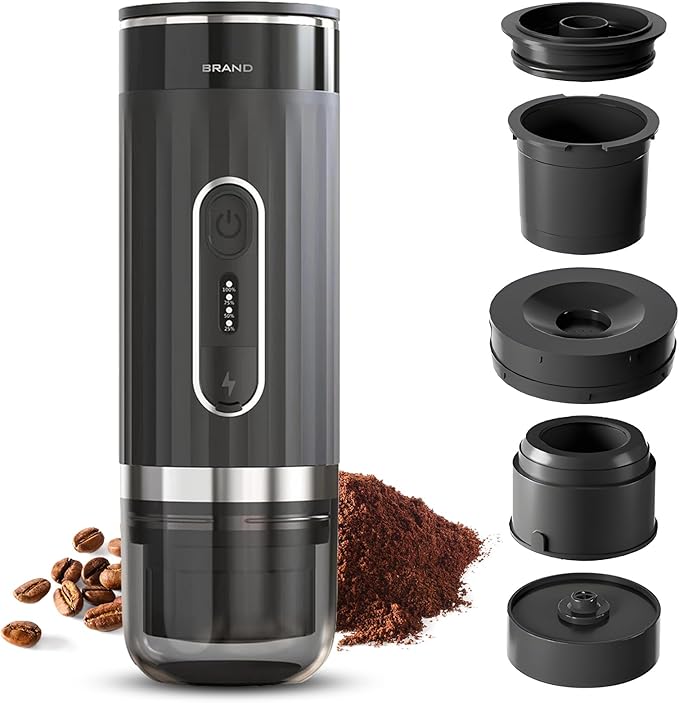 Portable Electric Coffee Machine - Cordless Heating 3oz Mini Coffee Maker 3-in-1 Brewer with 20Bar Pump Pressure and 7500mAh Battery for Camping and Travel Use (Black)
