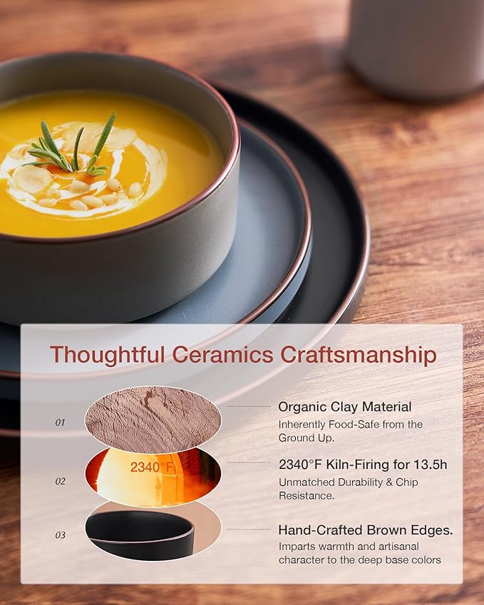 Famiware Nebula Ridge Stoneware Dinnerware Sets for 8 24 Pieces Plates and Bowls Sets Dishes Set Microwave and Dishwasher Safe Kitchen Plates Multi-color