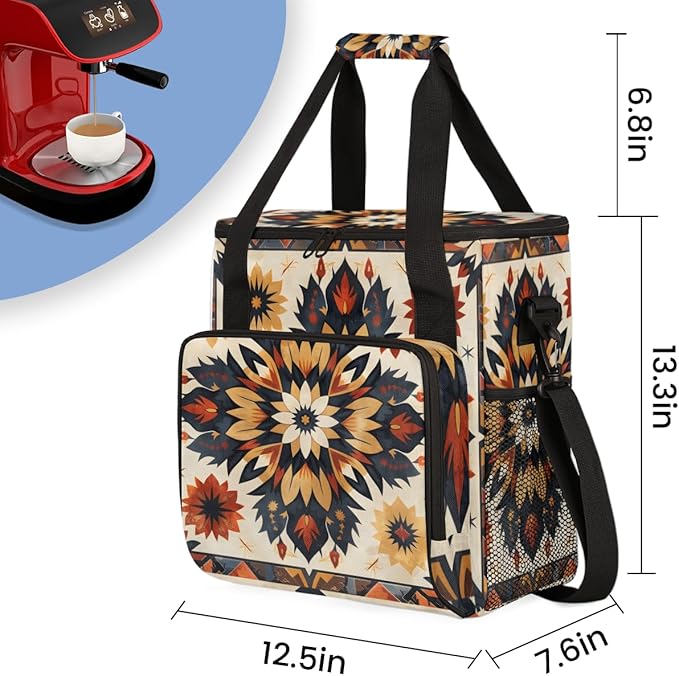 Psychedelic Mandala Coffee Maker Carrying Bag Portable Travel Storage Tote Bag Compatible with K-Mini or K-Mini Plus Single Serve Coffee Brewer Carrying Case with Multiple Pockets &amp Shoulder Str