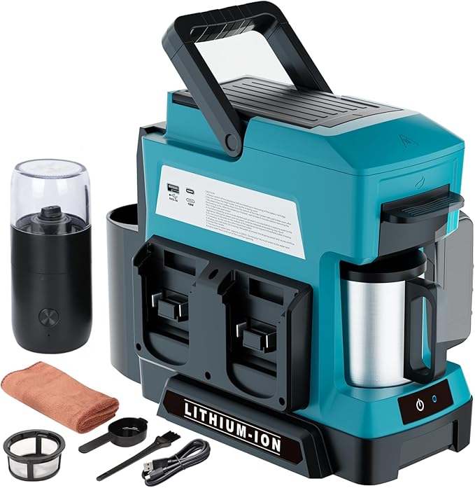 Cordless Coffee Maker for Makita 18V Battery 3 Brewing Options Drip Coffee Maker with Coffee Grinder Portable Single Serve Coffee Makers for Camping Travel and Jobsite. (Tool Only)