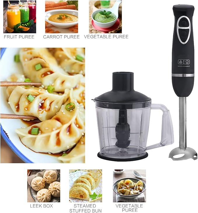 Handheld Immersion Blender with 2-Speed Stirrers Electric Whisk - Kitchen Essentials Set for Food Sauces Soups - Includes Egg-Beater Muddler Cuisine Cup Chopped Meat Bowl - 4-in-1 Hand Blender