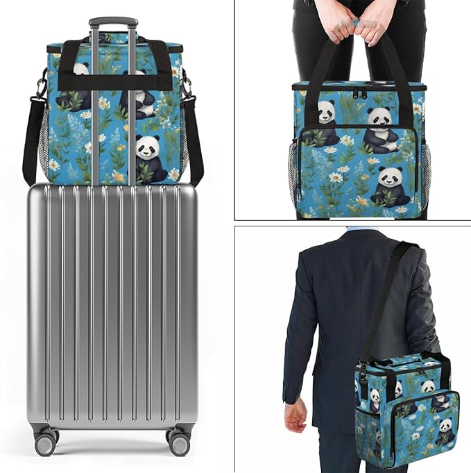 Panda Coffee Maker Carrying Bag Chrysanthemum Portable Travel Storage Tote Bag Compatible with K-Mini or K-Mini Plus Single Serve Coffee Brewer Carrying Case with Multiple Pockets &amp Shoulder Str