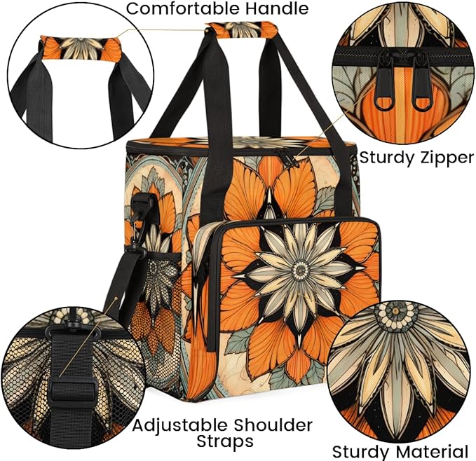 Retro Mandala Coffee Maker Carrying Bag Orange Mandala Travel Storage Bag Compatible with K-Mini or K-Mini Plus Single Serve Coffee Brewer Carrying Case with Multiple Pockets &amp Shoulder Strap