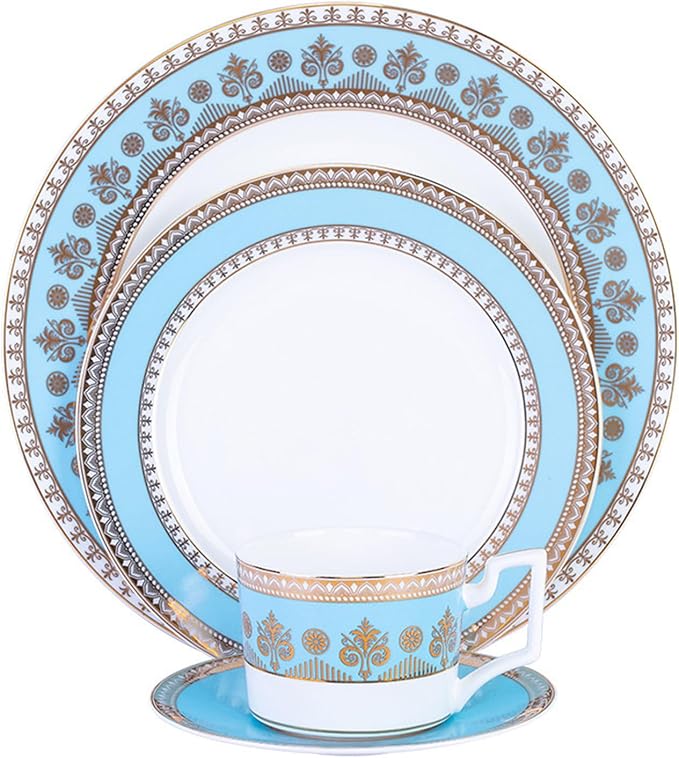 European Style Dinnerware Set Service for 6 Bone China Dinnerware Sets Unbreakable Porcelain Dinner Sets Coffee Cup and Saucer Tableware Set Steak Dinner Plates Dish Set Ke Lan