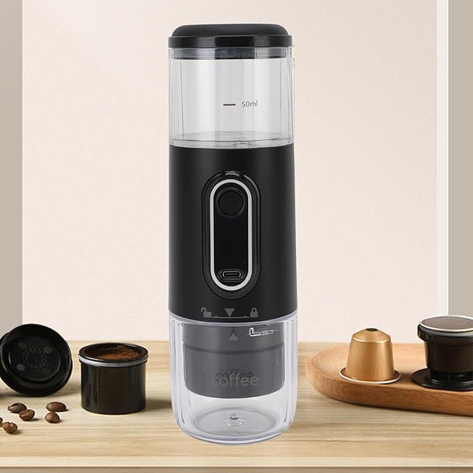 Yoidesu Portable Electric Espresso Machine Compatible with Coffee &amp Capsule 20 Bar Mini Car Travel Coffee Maker with 2500mAh Battery Ideal for Camping RV Hiking Office (Black)