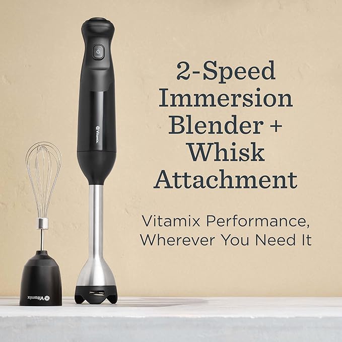 Vitamix 2-Speed Immersion Blender + Whisk Attachment Professional-Grade Hand Blender with 350-Watt Motor and Stainless-Steel Blade Black