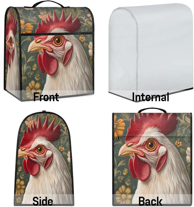 cfpolar Kitchen Aid Mixer Cover Compatible with 6-8 Quarts Watercolor White Roosrer Flower Stand Mixer Cover Kitchen Aid Mixers Accessories Appliance Organizer Bag Dust Covers with Zipper Pocket