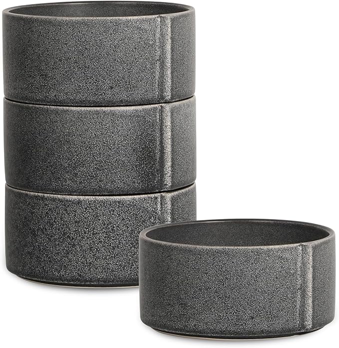 Stone Lain Bao 4-Piece Bowl Set Stoneware Charcoal