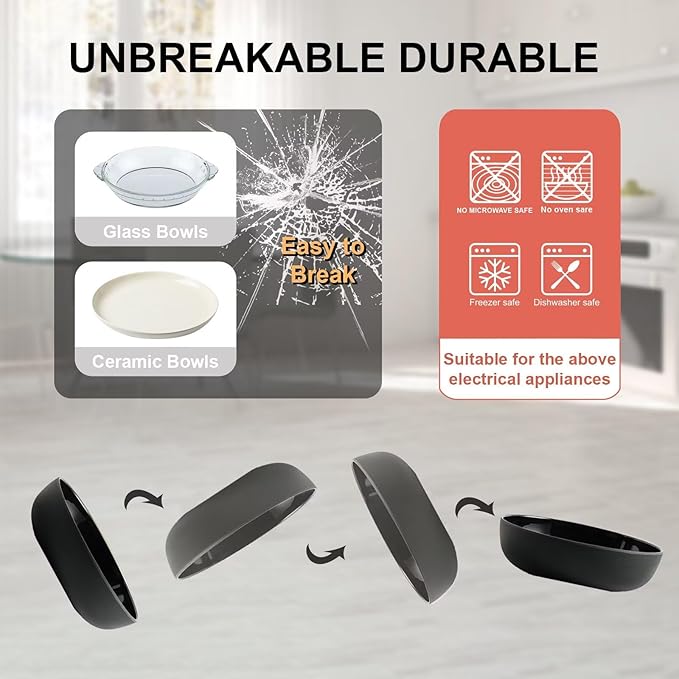 MissYIP Melamine Dinnerware Sets 12pcs Service for 4 Unbreakable Reusable Kitchen Dinnerware Set Outdoor Camping Dishes BAP free Dishwasher SafeNot oven-safe or microwavable(Black)