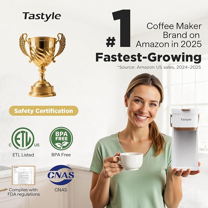 Single Serve One Cup Coffee Maker for K Cups and Grounds Mini Coffee Maker with Portable Handle 6 to 12 Oz Brew Size for Travel Camping Office RV and Dorm 120V White and Brown