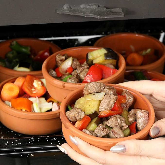 Areste Mexican Clay Cookware Set (Set of 6)- Terracotta Cooking Pots Bowls Plates and Serving Dishes - Premium Spanish Earthenware for Baking Yogurt Kheer Meat Vegetables Turkish Cuisine - Caz