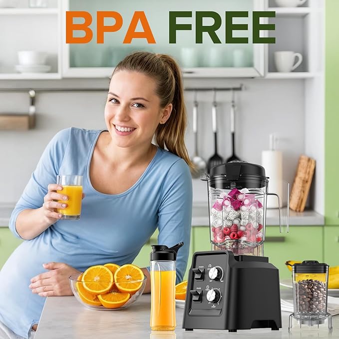 Blender with Self-Cleaning &amp Dry Grinder - 1400W Professional Blender for Smoothies and Ice Crushing Dishwasher Safe 68oz Jar Includes 27oz Mill for Spices &amp Coffee Black