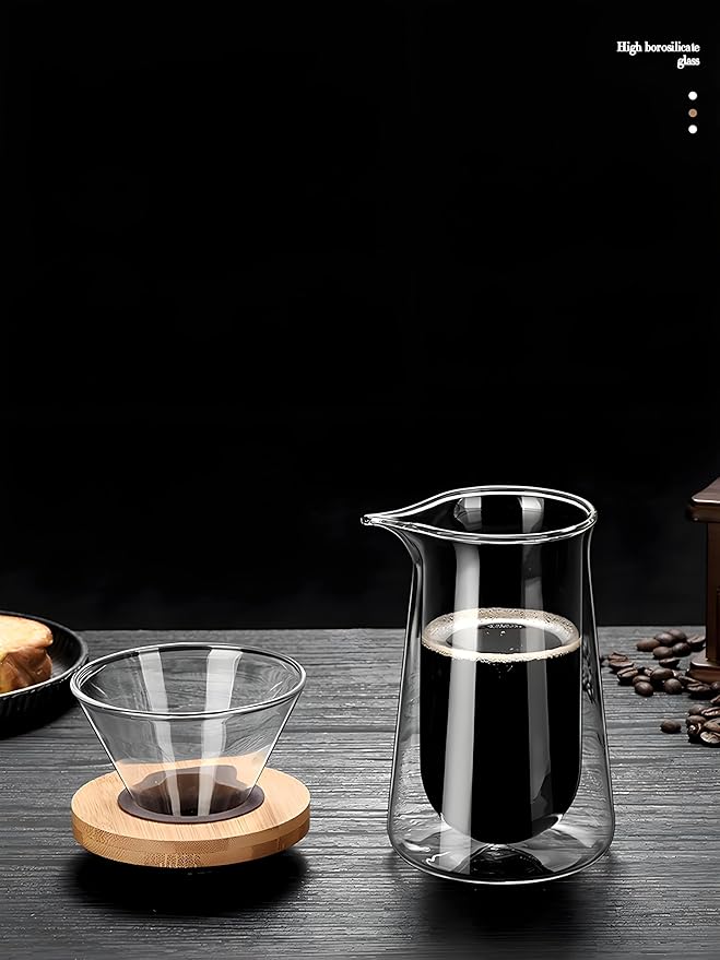 Portable Pour Over Coffee Maker Set 13oz Double Wall Glass Pour Over Coffee Dripper Plastic Free Simply Good Coffee Brewer for Home Café Restaurant Office Gift