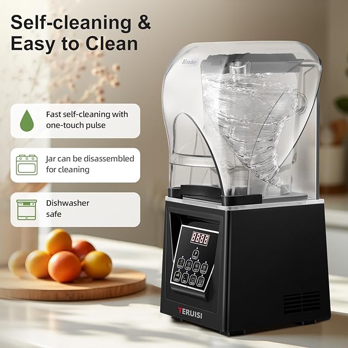 Commercial Blender 2200W 2.95 HP Professional Blender with Quiet PC Sound Enclosure 70 Oz / 2L Large Heavy Duty Blenders with 9 Speeds Timer Self-Cleaning 5 Presets For Shake and Smoothie