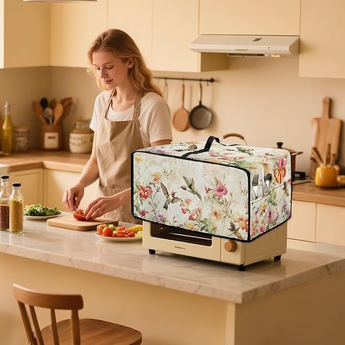 Rectangular Toaster Oven Cover Stain Resistant Washable Appliance Cover with Side Pockets Neat Storage and Protection for Kitchen Appliances Hummingbird