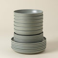 Casafina Ceramic Stoneware 18-Piece Place Setting Service for 6 with Pasta Bowls - Pacifica Collection Artichoke Green | Microwave &amp Dishwasher Safe Dinnerware Set | Restaurant Quality Tableware