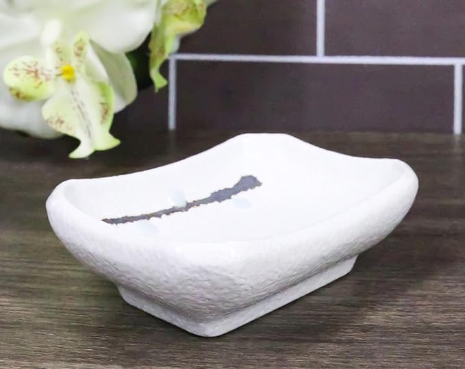 Ebros Gift Modern Yukino Hana Snow Flowers Ceramic Dinnerware Serveware Kitchenware Set Oriental Asian Restaurant Supply (Pack Of 6 Rectangle Condiment Sauce Dishes 2oz)