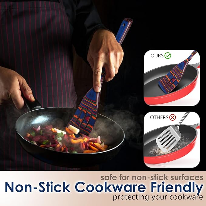Wooden Spoons for Cooking Pakkawood Kitchen Utensil Set Spectrum Color Premium Durable Wooden Utensils for Nonstick Cookware Heat Resistant Smooth Finish Comfortable Grip 7 Piece