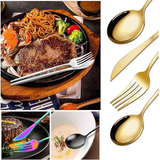 24 Piece Dinner Set for Daily Life Service for 6 Matte Slim Handle Easy Clean for Restaurant Kitchen Formal Events Parties Home Dishwasher Safe(SilverC)