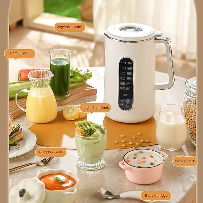 Asixxsix Nut Milk Maker Multifunctional Smart Touch Control Soy Milk Maker Machine with 10 Blades 1.2L Hot Drink 1.5L Cold Drink Wall Breaking Machine for Homemade Almond Oat Soy (US