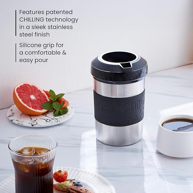 The Original but NEW Stainless-Steel HyperChiller HC2SS Patented Iced Coffee/Beverage Cooler Ready in One Minute Reusable for Iced Tea Wine Spirits Alcohol Juice 12.5 oz Stainless Steel