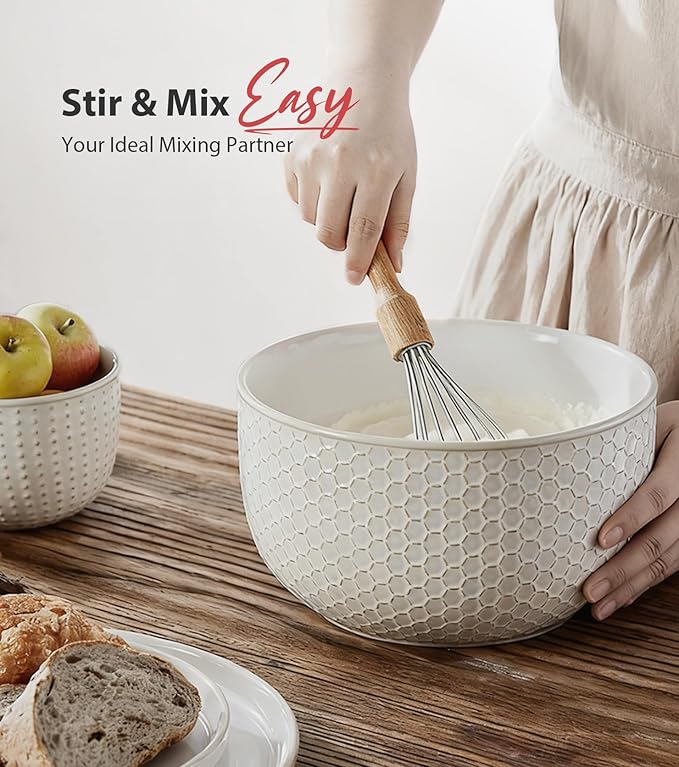 Lareina Dinnerware Sets 24 Piece Service for 8 with Large Mixing Bowls Set of 4 Vintage White