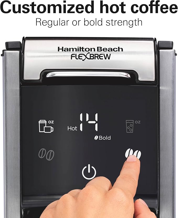 Hamilton Beach FlexBrew Advanced 4-in-1 Single Serve Hot &amp Iced Coffee Maker with Removable 45 oz. Water Reservoir Use Pod Packs and Grounds Fast Brewing LED Touchscreen Black (49925)